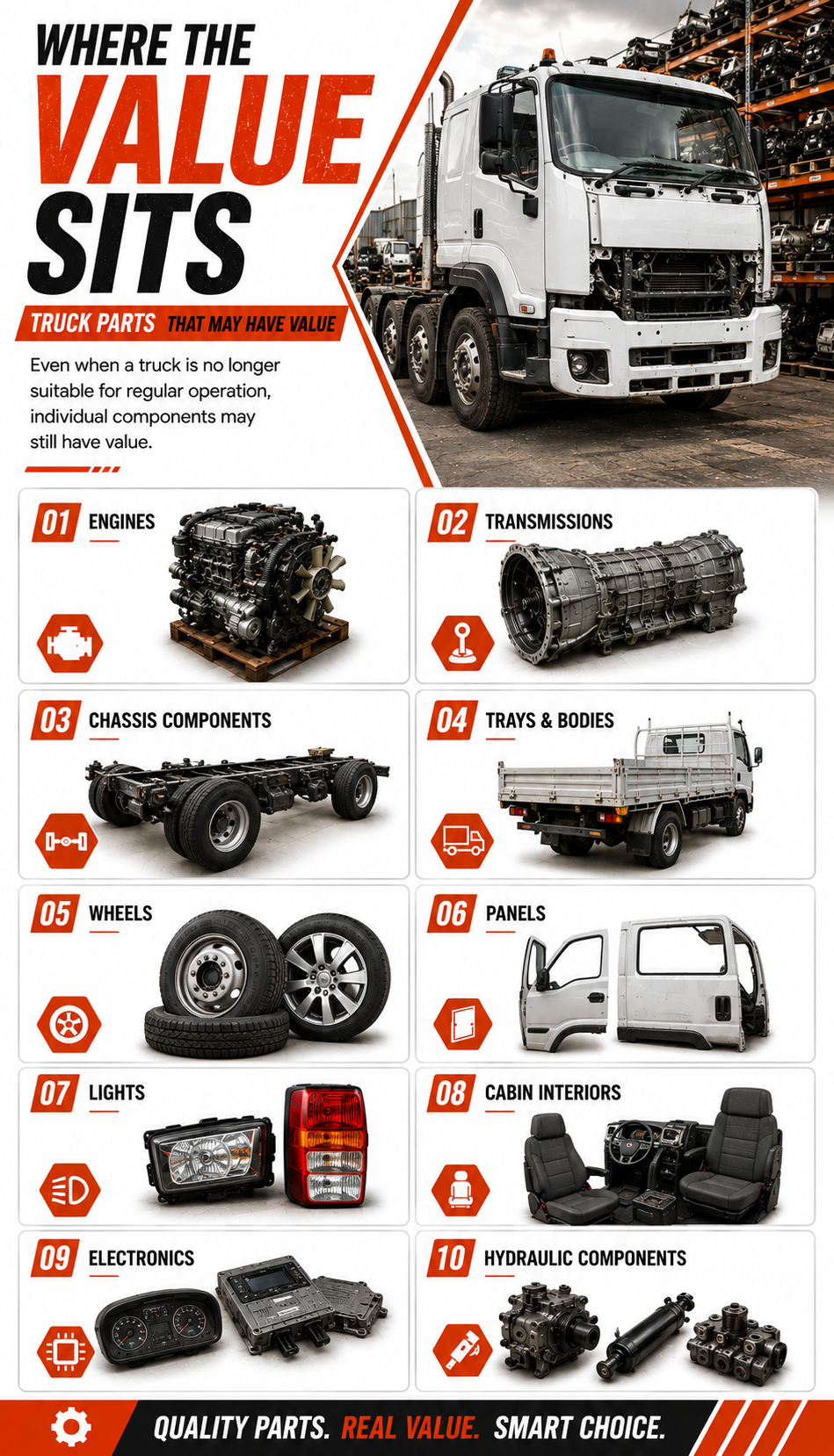 Reusable truck vehicle parts